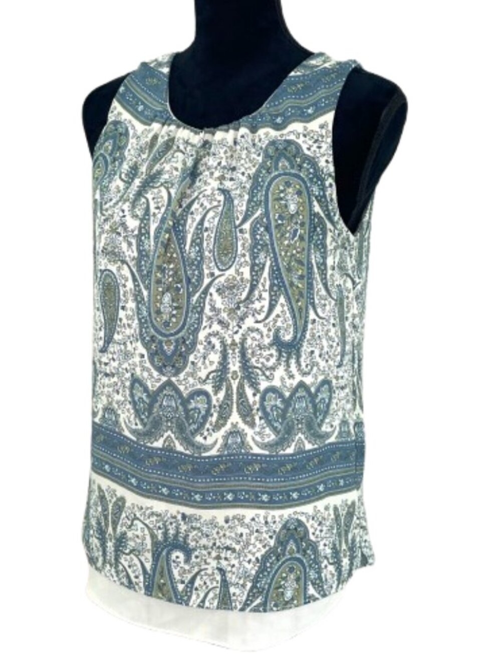 Rose & Olive Split-Back Tank Paisley Dusty blues Off-white and Sage SMALL
